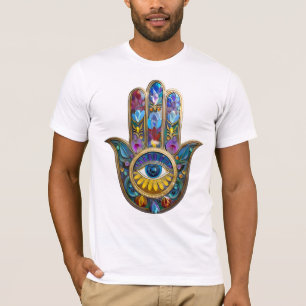 Farbige Blütenblätter Hamsa Saphir Drittes Auge T-Shirt
