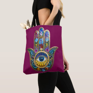 Farbige Blütenblätter Hamsa Saphir Drittes Auge Tasche