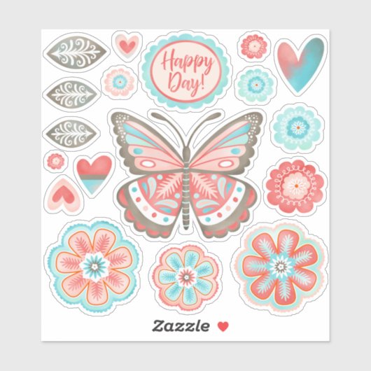 Farbige Blütenschmetterlinge Vinyl Sticker (Blatt)