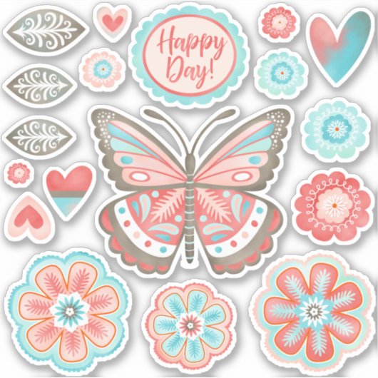 Farbige Blütenschmetterlinge Vinyl Sticker (Vorderseite)