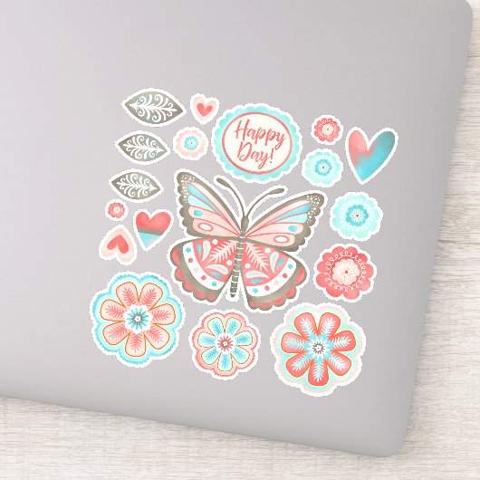 Farbige Blütenschmetterlinge Vinyl Sticker (Detail)