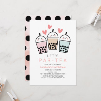 Farbige Boba-Blasentee-Partygirl 1. Geburtstag Einladung