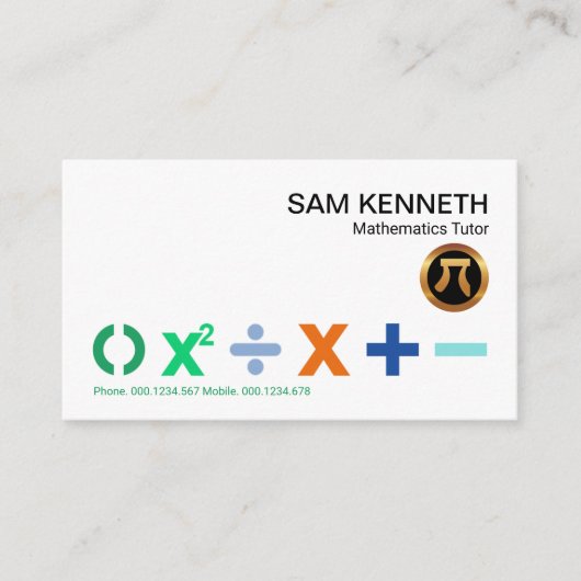 Farbige BODMAS-Mathematiksymbole Mathematik Tutor Visitenkarte (Vorderseite)