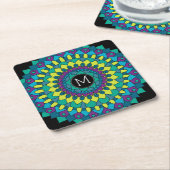 Farbige Bohemische Blume mit benutzerdefiniertem M Rechteckiger Pappuntersetzer (angewinkelt)