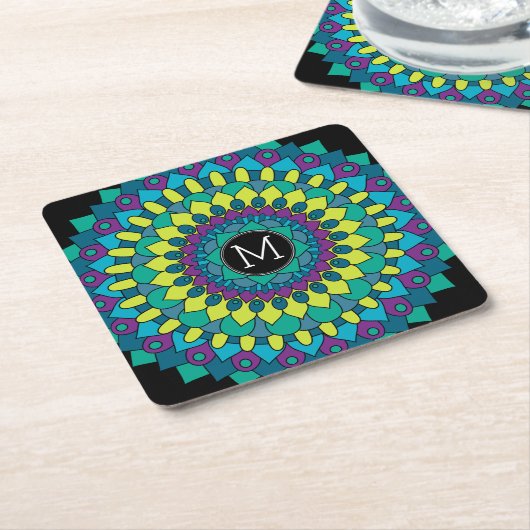 Farbige Bohemische Blume mit benutzerdefiniertem M Rechteckiger Pappuntersetzer (angewinkelt)