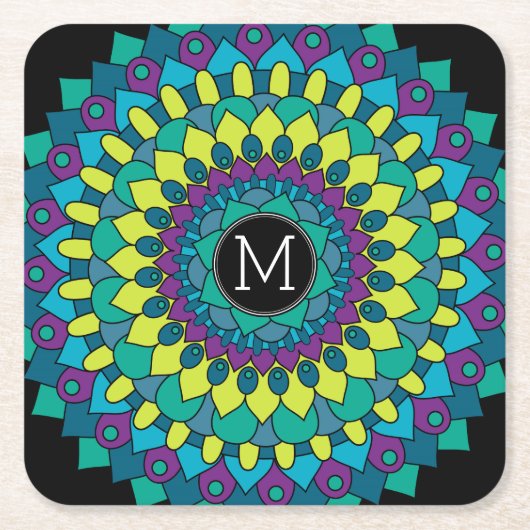 Farbige Bohemische Blume mit benutzerdefiniertem M Rechteckiger Pappuntersetzer (Vorderseite)