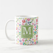 Farbige Bohemische Frühlingsblumen Grünes Monogram Kaffeetasse (Links)