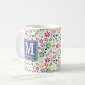 Farbige Bohemische Frühlingsblumen Monogramm Kaffeetasse (Vorderseite Links)