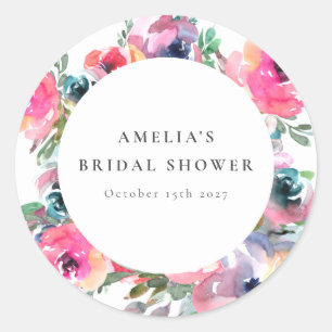 Farbige Boho-Aquarell-Blumen-Bridal-Shower Runder Aufkleber