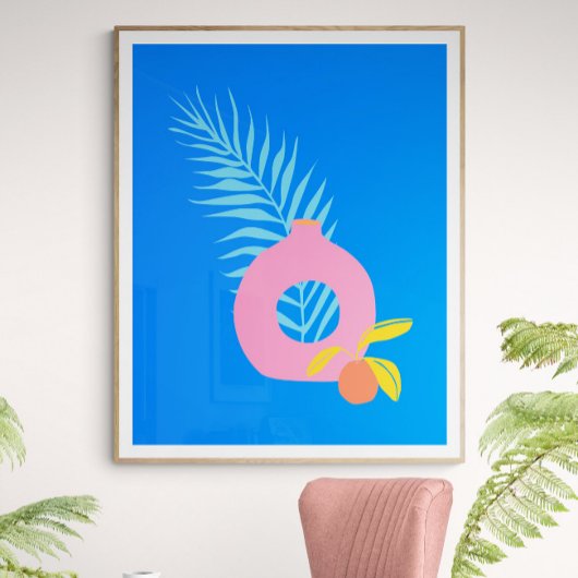 Farbige Boho-Botanische Fruchtkunst in Blau Poster