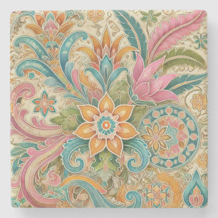 Farbige Boho-indonesische Batik-Blumen-Wasserfarbe Steinuntersetzer