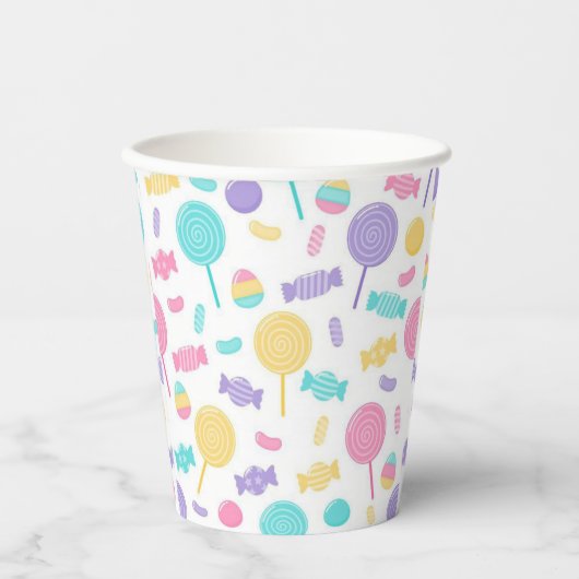 Farbige Bonbons Pappbecher (Vorderseite)