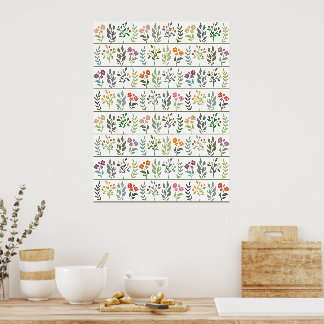 Farbige Botanische Herbarium-Pflanzen-Wandkunst Poster