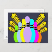 Farbige Bowling-Buttone Postkarte (Vorne/Hinten)