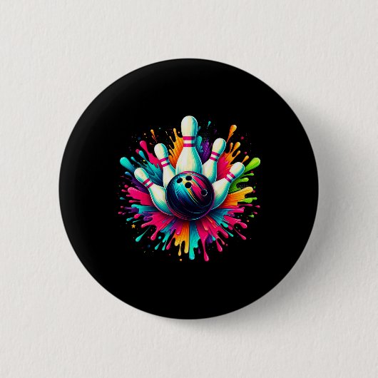 Farbige Bowling Game Day Bowling Niedlich Colorspl Button (Vorderseite)