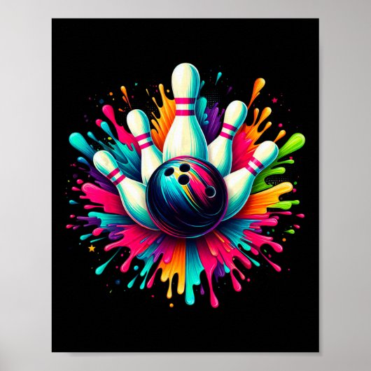 Farbige Bowling Game Day Bowling Niedlich Colorspl Poster (Vorne)