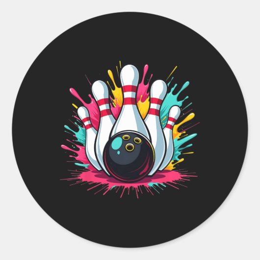 Farbige Bowling Game Day Bowling Niedlich Colorspl Runder Aufkleber (Vorderseite)
