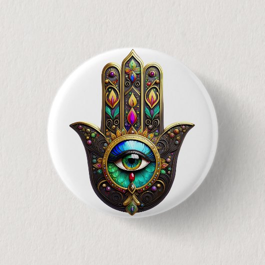 Farbige braune Gold Hamsa Regenbogenfarbe Drittes Button (Vorderseite)
