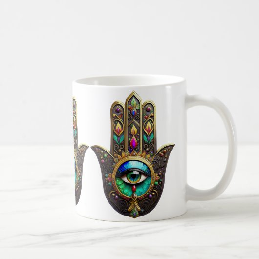 Farbige braune Gold Hamsa Regenbogenfarbe Drittes  Kaffeetasse (Rechts)