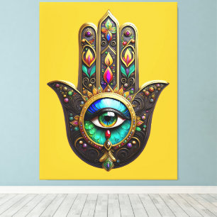 Farbige braune Gold Hamsa Regenbogenfarbe Drittes  Leinwanddruck