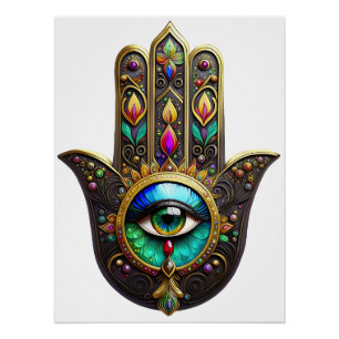 Farbige braune Gold Hamsa Regenbogenfarbe Drittes Poster