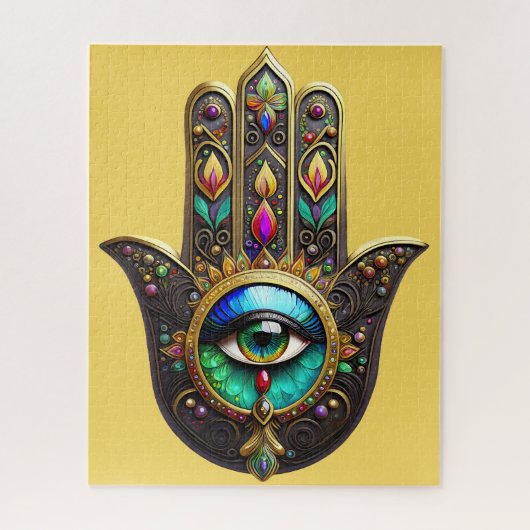 Farbige braune Gold-Hamsa-Regenbogenfarbe Drittes Puzzle (Vertikal)