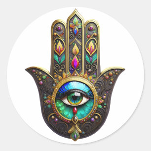 Farbige braune Gold Hamsa Regenbogenfarbe Drittes Runder Aufkleber