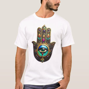 Farbige braune Gold Hamsa Regenbogenfarbe Drittes  T-Shirt