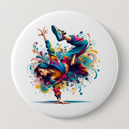 Farbige Breakdance-Girl-Kunst Button (Vorderseite)