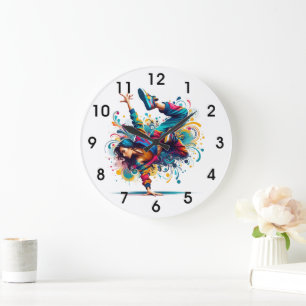 Farbige Breakdance-Girl-Kunst Große Wanduhr