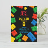 Farbige Brick Kids Party Geburtstag Einladung (Stehend Vorderseite)