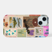 Farbige Briefmarke Collage Phone Case iPhone 15 Hülle (Rückseite (Horizontal))