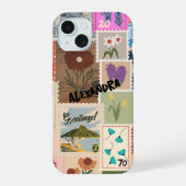 Farbige Briefmarke Collage Phone Case iPhone 15 Hülle (Rückseite)