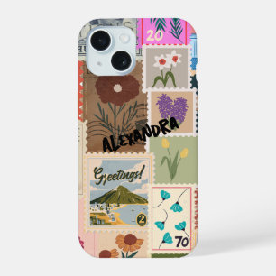 Farbige Briefmarke Collage Phone Case iPhone 15 Hülle