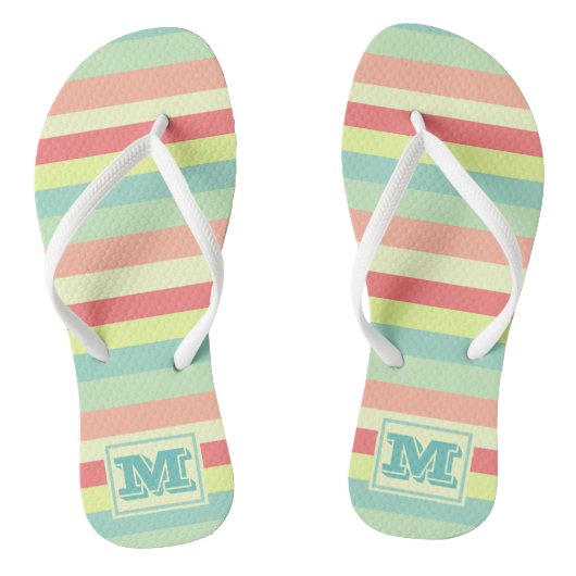 Farbige Bright Streifen Moderne Monogram Badesandalen (Fußbett)