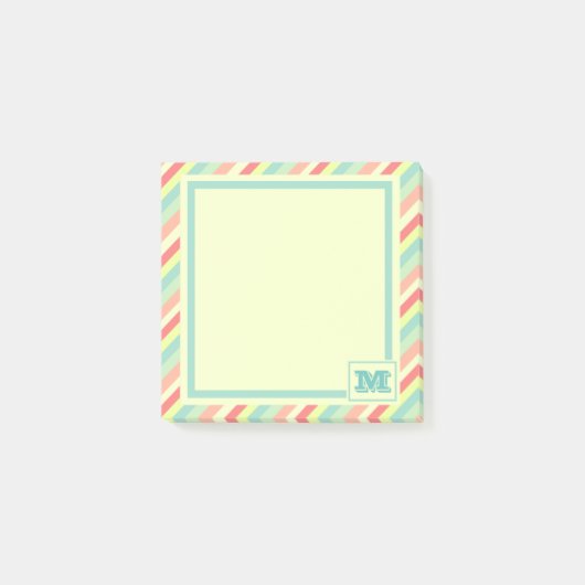 Farbige Bright Streifen Moderne Monogram Post-it Klebezettel (Vorderseite)