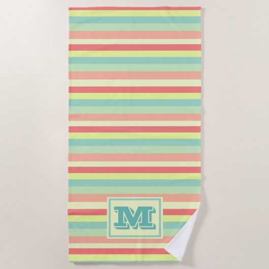 Farbige Bright Streifen Moderne Monogram Strandtuch (Vorderseite)