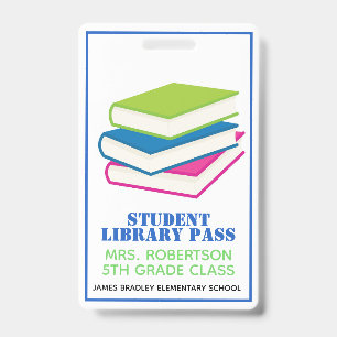 Farbige Bücher Schulbibliothek Hallenpass-Abzeiche Ausweis