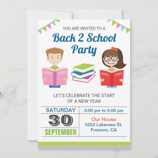 Farbige Bücher| Zurück zur Party Einladung der Sch (Vorderseite)