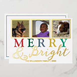 Farbige Buchstaben 3 Foto Chic Merry Bright Gold Folien Feiertagskarte