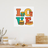 Farbige Buchstaben Liebe Junk Food Burger Hot Dog Poster (Küche)