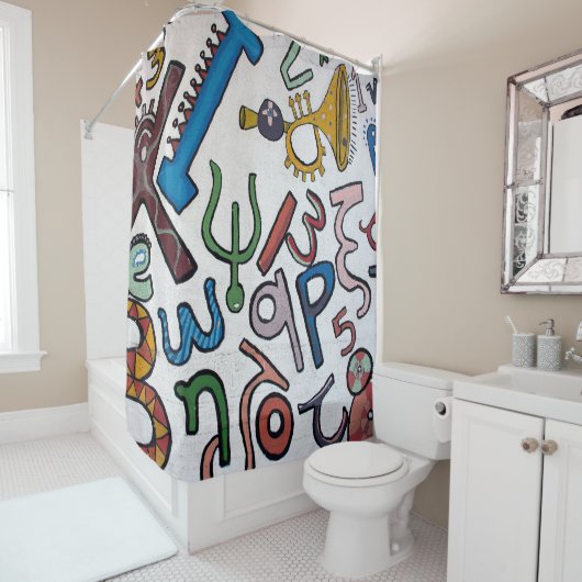 Farbige Buchstaben und Zahlen Duschvorhang (Beispiel)