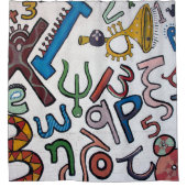 Farbige Buchstaben und Zahlen Duschvorhang (Vorderseite)