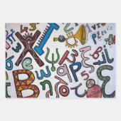 Farbige Buchstaben und Zahlen Geschenkpapier Set (Vorderseite)
