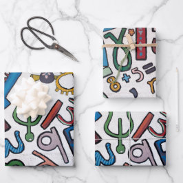 Farbige Buchstaben und Zahlen Geschenkpapier Set