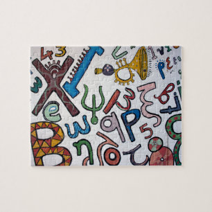 Farbige Buchstaben und Zahlen Puzzle