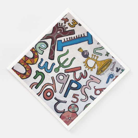 Farbige Buchstaben und Zahlen Serviette (Ecke)