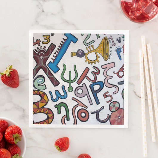 Farbige Buchstaben und Zahlen Serviette (Beispiel)