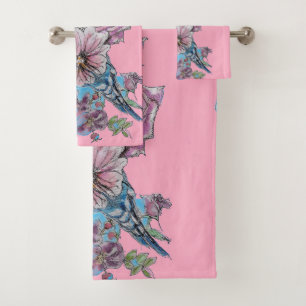 Farbige Budgie Budgerigar Rose Rosa Art Handtuch S Badhandtuch Set