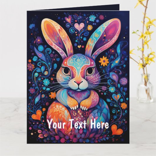 Farbige Bunny Custom Txt Karte (Gelbe Blume)